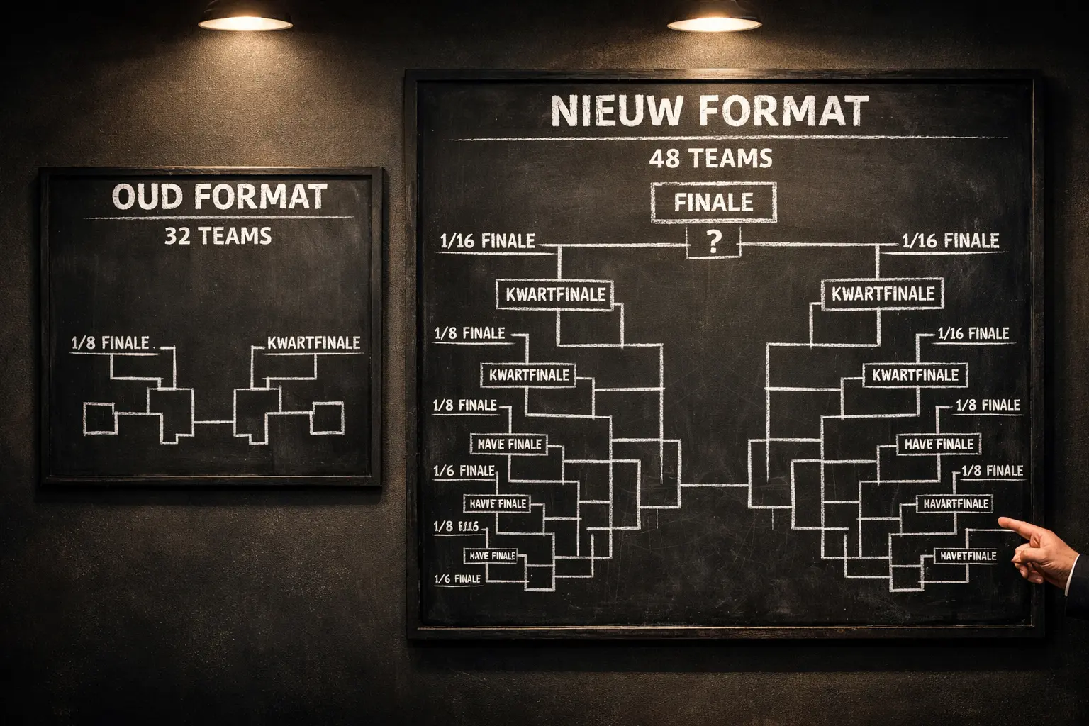Vergelijking van het WK 2022 format met 32 teams en het WK 2026 format met 48 teams